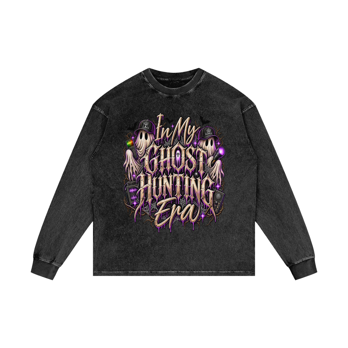 Ghost Hunting Acid Wash Oversize Long Sleeve T-Shirt