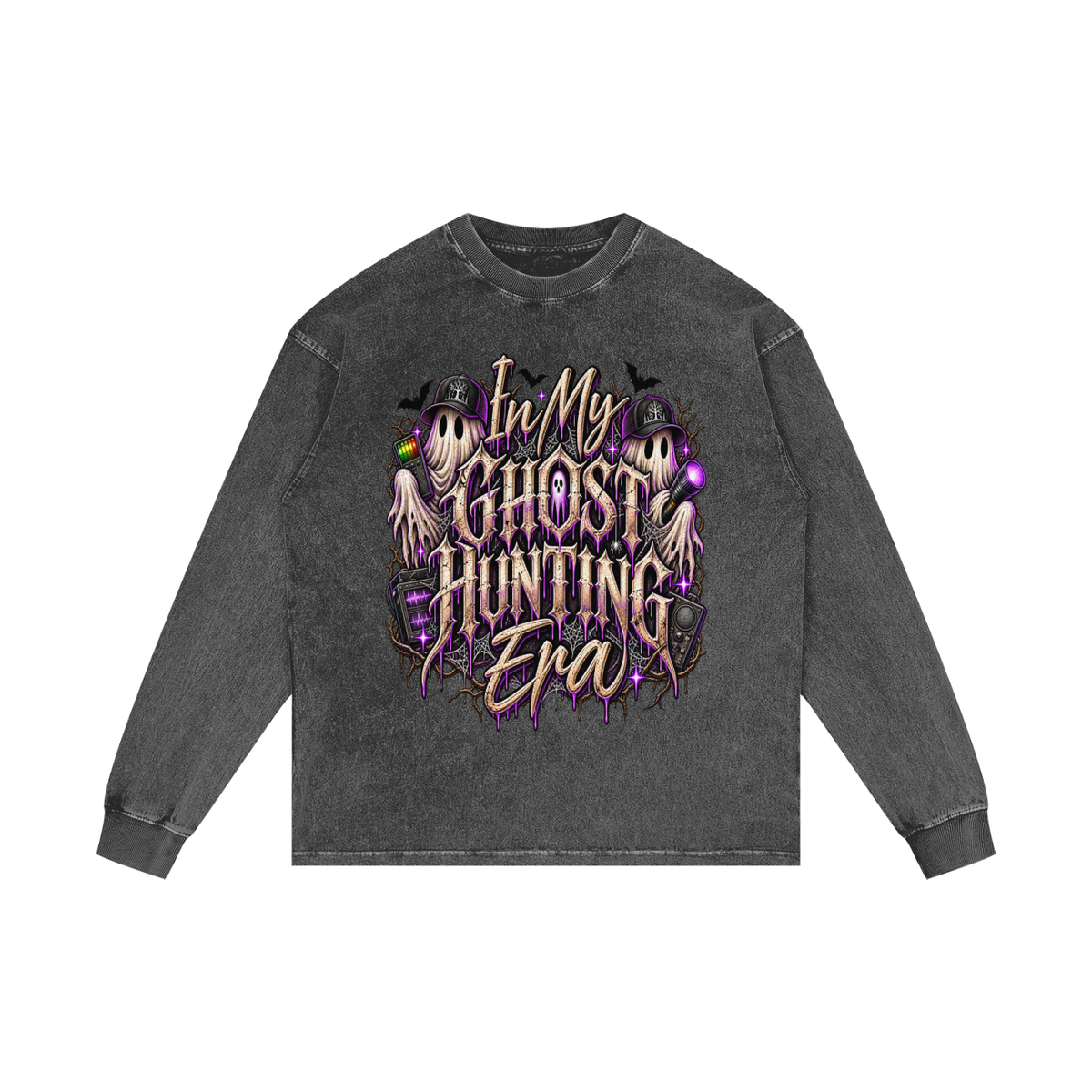 Ghost Hunting Acid Wash Oversize Long Sleeve T-Shirt