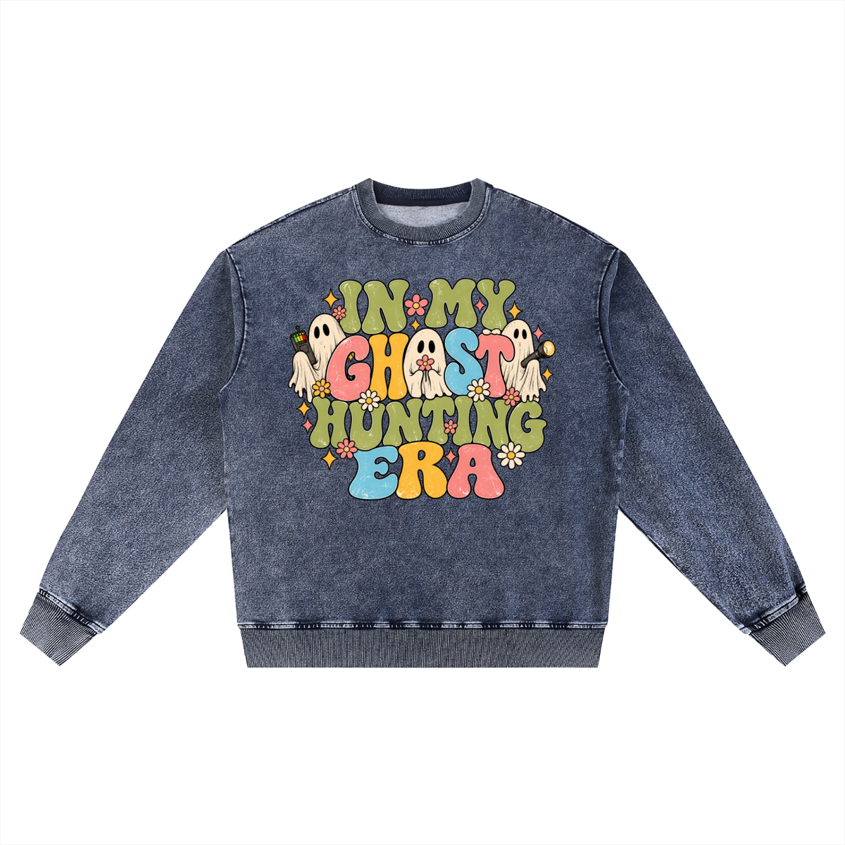 Ghost Hunting Snow Wash Oversized Crewneck Sweatshirt