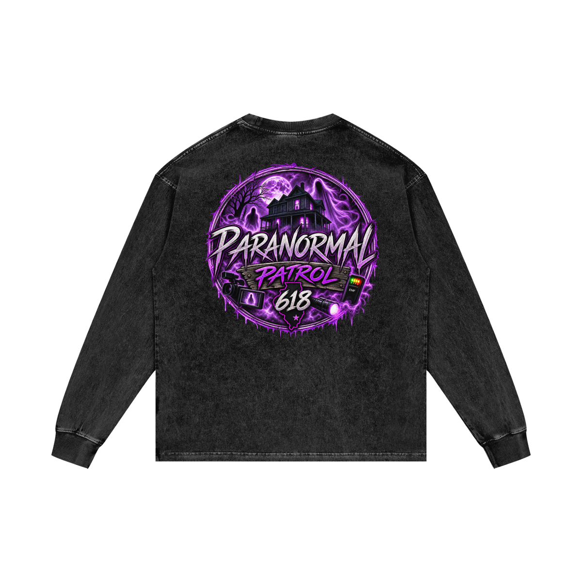 Paranormal Patrol Acid Wash Oversize Long Sleeve T-Shirt