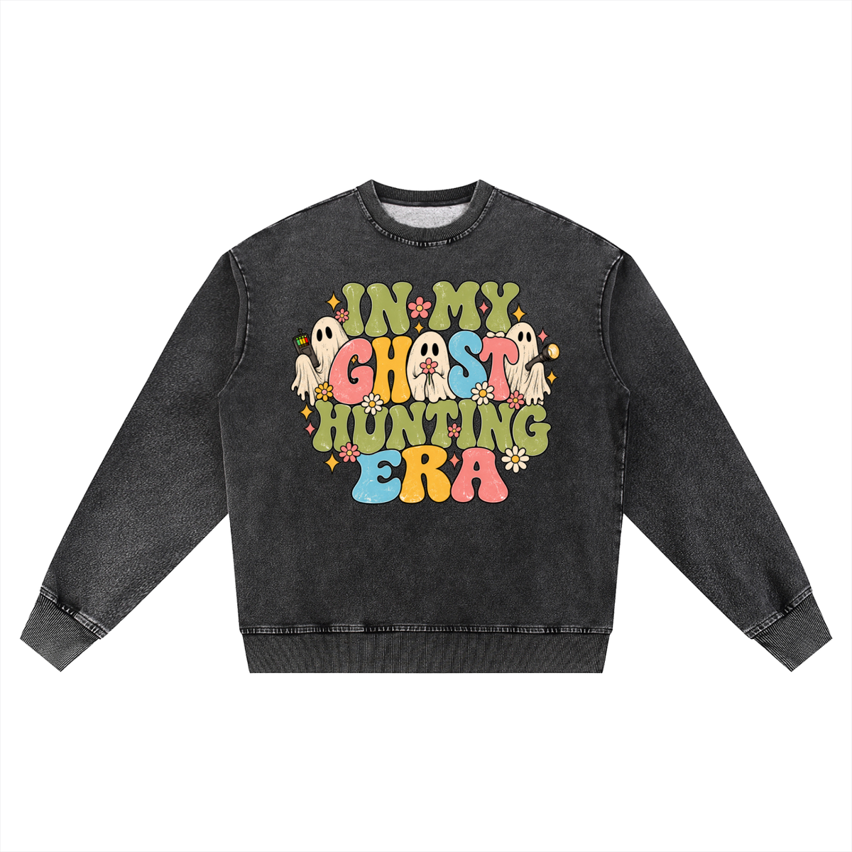 Ghost Hunting Snow Wash Oversized Crewneck Sweatshirt