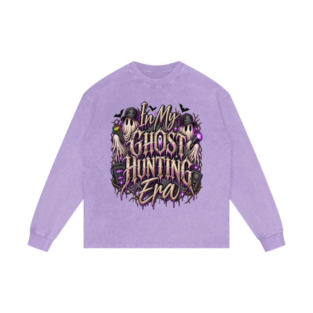 Ghost Hunting Acid Wash Oversize Long Sleeve T-Shirt